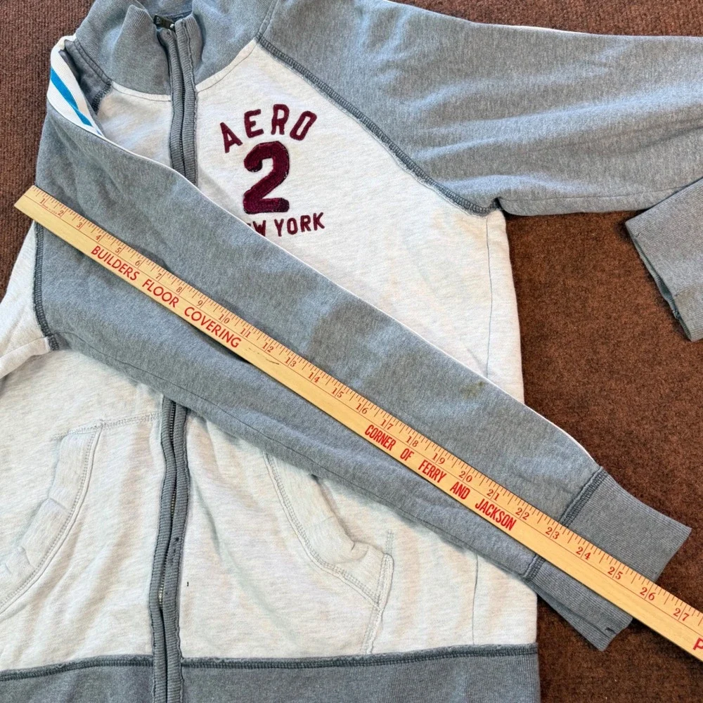 Aeropostale Mens Grey Full Zip Track Jacket Aero 2 New York Stripe Sleeve Large